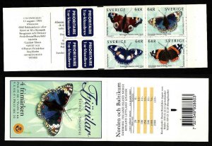 Sweden-Sc#2356- id9-unused NH booklet-Insects-Butterflies-1999-