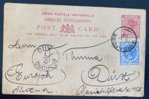 1896 Singapore Straits Settlements Stationery Postcard Cover To Dux Austria