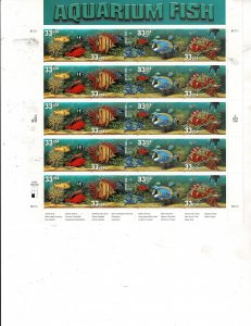 Aquarium Fish 33c US Postage Sheet #3317-20 VF MNH