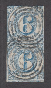 Thurn & Taxis Sc 54 used 1862 6kr blue, imperf vertical pair, almost VF