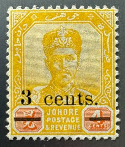 MALAYA JOHORE 1903 Sultan Ibrahim 3 cents opt 4c MH SG#54 M5583