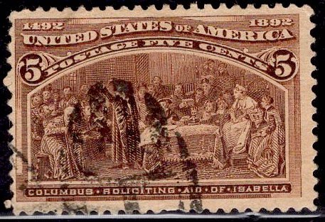 US Stamp #234 5c Columbian USED SCV $8.50