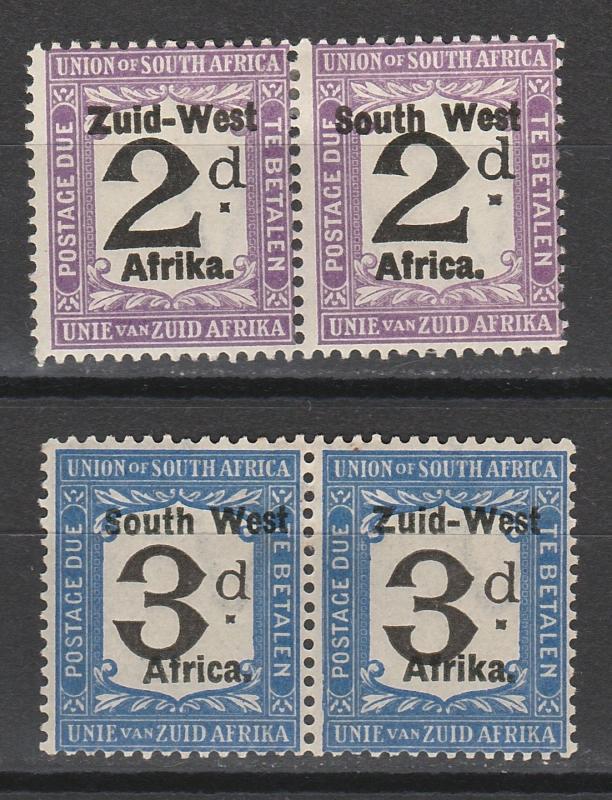 SOUTH WEST AFRICA 1923 POSTAGE DUE 2D AND 3D PAIRS SETTING II 10MM SPACING