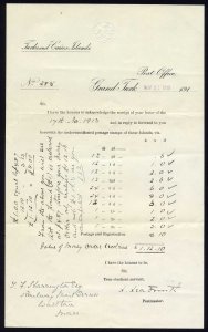 Turks and Caicos 1913 Invoice for Stamps and Letters