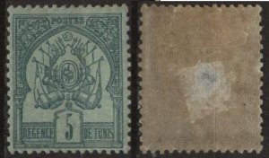 Tunisia 3 (mhr, thin) 5c arms, grn on greenish paper (1888)