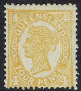 QUEENSLAND 1897 QV 4 CORNER NUMERALS 4D DIE II WMK CROWN/Q