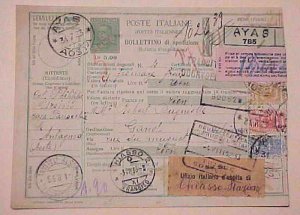 SWITZERLAND UF1Z10 FROM ITALY THRU BELGIUM PACKET CARD WITH TAB 1933