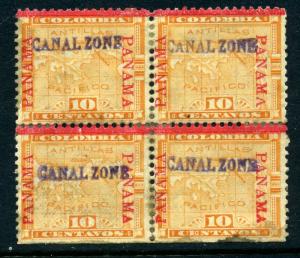 Canal Zone 3 Overprint Unused Stamp Block  with PSAG Cert (CZ3 psag1)