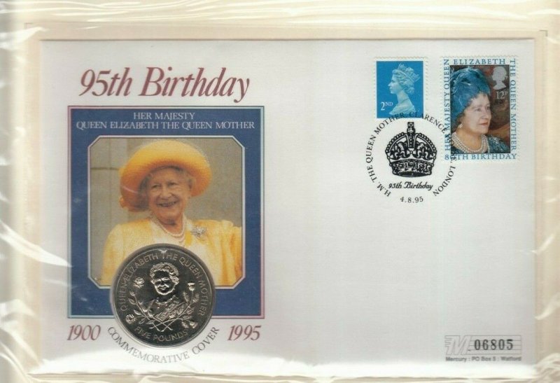 1995 QUEEN MOTHERS 95TH MERCURY COIN/MEDAL COVER.. LIMITED EDITION 