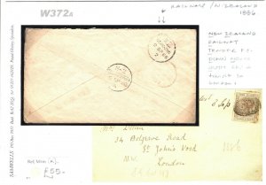 NEW ZEALAND Railway Mail 1886 *NZRTDNS* TPO CDS Roxburgh Cover London W372a