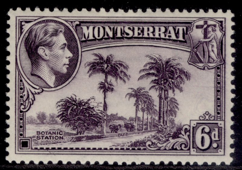 MONTSERRAT GVI SG107, 6d violet, LH MINT. Cat £25. PERF 13