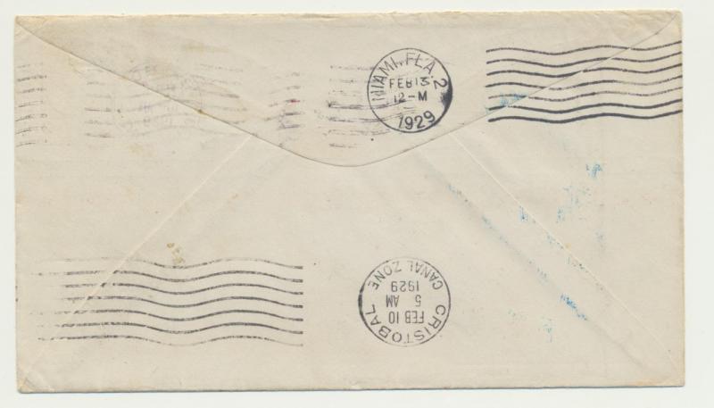 CANAL ZONE 1929 SCARCE 2c ENVLEOPE+25c AIR ADD.+CACHET & CENTERED VIA AIRMAIL