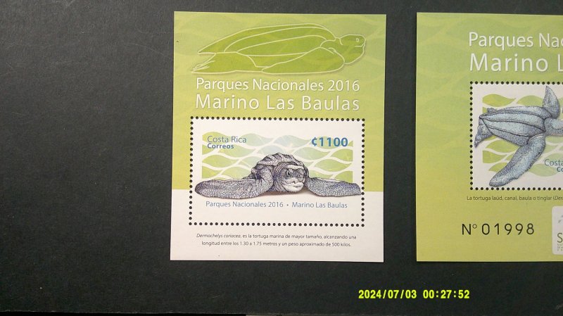 Costa Rica 2016 SEA TURTLES Scott# 679-680 Complete Mint XF set of 2  S/S