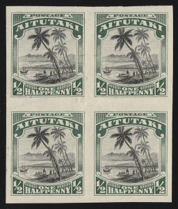 COOK ISLANDS Aitutaki : 1920 Pictorial ½d, IMPERF block, no wmk. MNH **.