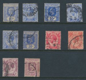 Straits Settlements   10  GV used perfins  as per scan and details