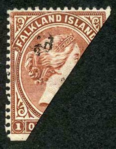 Falkland Is SG13 1/2d on half of 1d brownish claret M/Mint