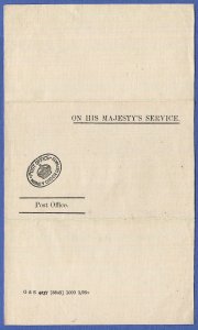 GB UK  OHMS Official Post Office Money Order Dept unused Formula Wrapper