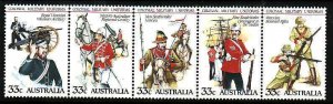 Australia-Sc#945- id12-unused NH strip-Military uniforms-1985-