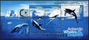 Australian AT L97b sheet,MNH.Michel Bl.1-I. SINGAPORE-1995.Whales,Dolphins.