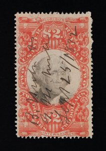 EXCELLENT GENUINE SCOTT #R145 VF-XF 1872 VERMILION & BLACK 3RD ISSUE REVENUE