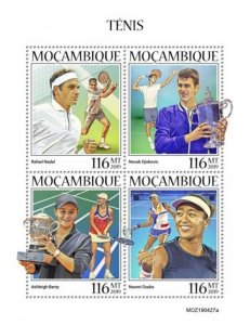 Mozambique - 2019 Professional Tennis Players - 4 Stamp Sheet - MOZ190427a