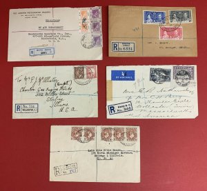 Lot of 5 British Colonies Registered Covers Used from 1937-1951