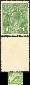 Australia 1924-5 SG 83c 1d sage-green no wmk FLAW UNDER NECK VFM c 70 pounds