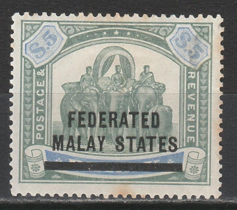 FEDERATED MALAY STATES 1900 PERAK ELEPHANTS OVERPRINTED $5 