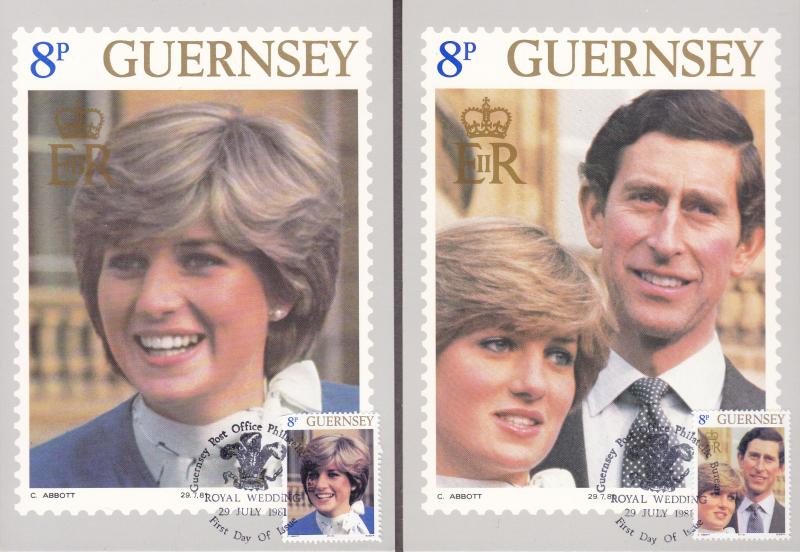 Guernsey 1981 Princess Diana Royal Wedding set (7) Maximum Cards VF