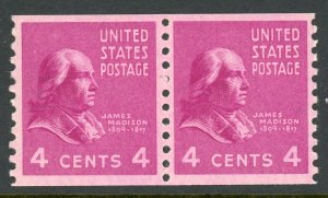 US Stamp #843 James Madison 4c - Coil Pair - CV $16.50