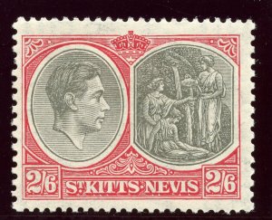 St Kitts-Nevis 1938 KGVI 2s6d black & scarlet MLH. SG 76. Sc 87a.