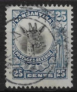 TANGANYIKA SG91 1925 25c BLACK & BLUE USED