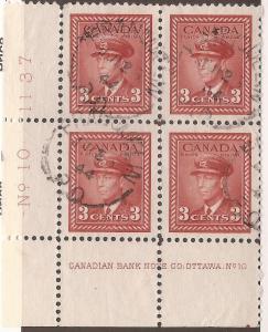 CANADA #251 USED PLATE BLOCK