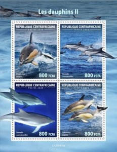 Central Africa - 2020 Dolphins, Striped - 4 Stamp Sheet - CA200411a