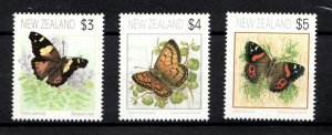 1991 Wonderful Butterflies of New Zealand Sv #1077 - 79 / $3 $4 $5 / MNH Cv $19