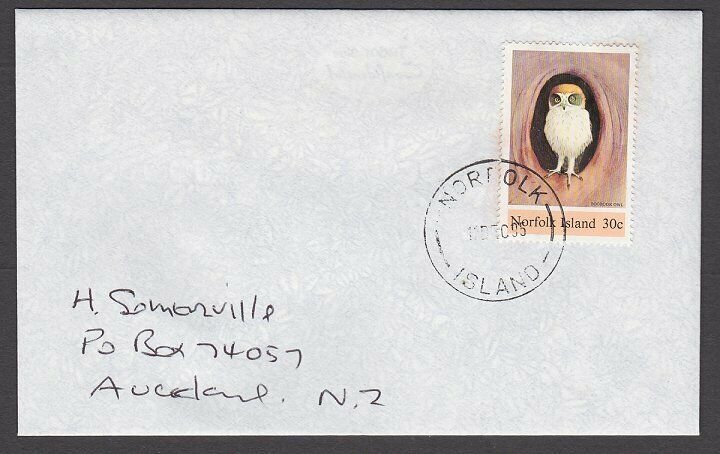 NORFOLK IS 1995 cover to New Zealand - 30c Owl..............................A714