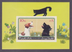 Fujeira Mi Block 82B MNH 1971 IMPERF Cat & Dogs Souvenir Sheet Very Fine