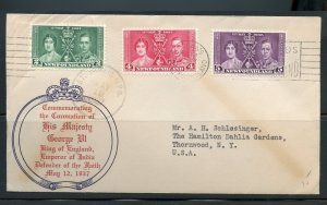 NEWFOUNDLAND 1937 GEO VI CORONATION  FIRST DAY COVER MAILED TO THORNWOOD NY