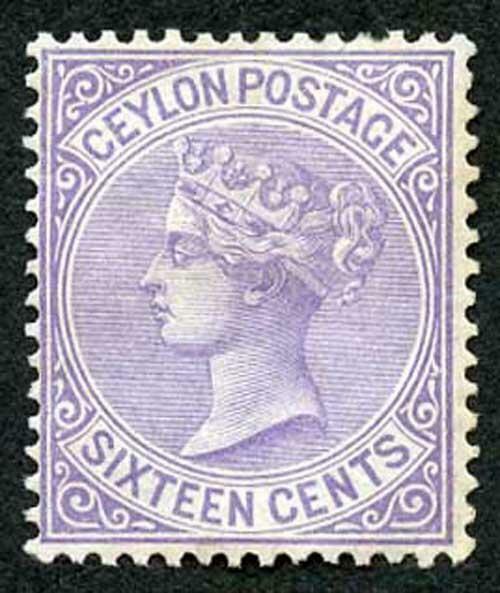 Ceylon SG126 16c Pale Violet Wmk Crown CC Perf 14 Mint (no gum) toned