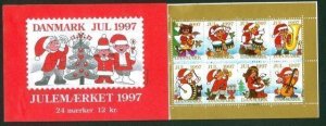 Denmark. Booklet 1997. Christmas 24 Seals Mnh. Santa, Music With Friends.Dog,Cat