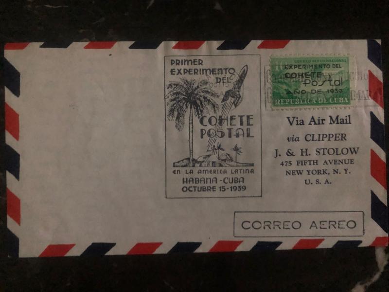 1939 Habana Cuba First Rocket mail cover FFC to New York USA
