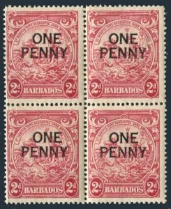 Barbados 209 block/4,MNH.Michel 177C. Seal of Colony,surcharged ONE PENNY.1946.