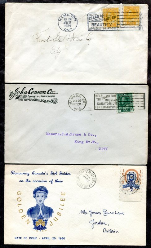 d166 - HAMILTON Ontario Lot of (3) Covers. One Advertising