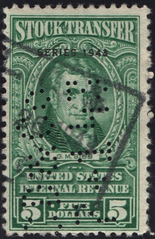 RD131 $5.00 Stock Transfer Stamp (1942) Perfin