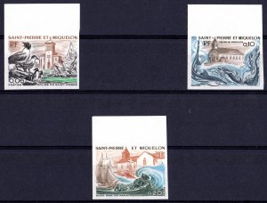 St.Pierre and Miquelon 1974 C#436/438 SEAGULLS/FISHES/PENGUINS IMPERFORATED MNH