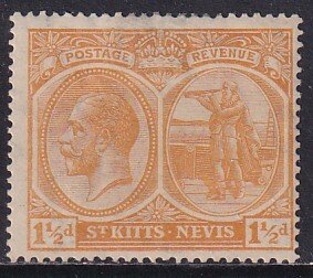 Sc# 26 St Kitts Nevis 1920 KGV Columbus looking for land 1½p MH Wmk 3 CV $1.40