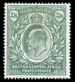 British Central Africa #65 (SG 63) Cat£65, 1903-4 Edward, 2sh6p gray green, ...