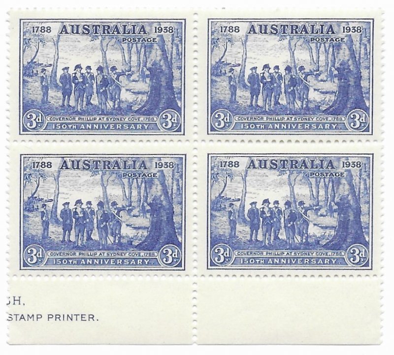 Australia 164  1937  3d block 4  VF Mint NH