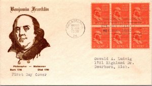 SC# 803 FDC - Ludwig Cachet - Block of 6 - L37354