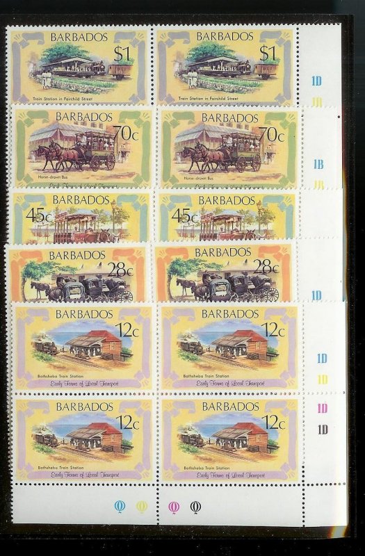 BARBADOS Sc#538-542 Complete Mint Never Hinged PLATE BLOCK Set